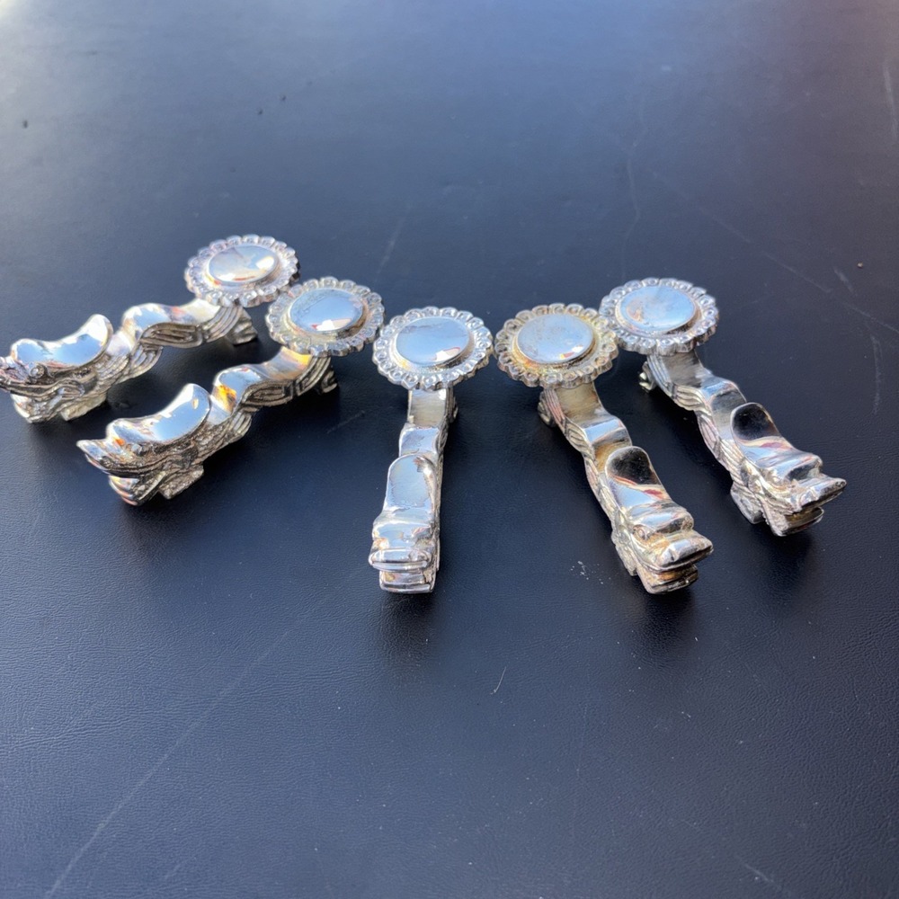 Vintage Chinese Dragon Set of 5 Silver Plated Spoon Holders Rest